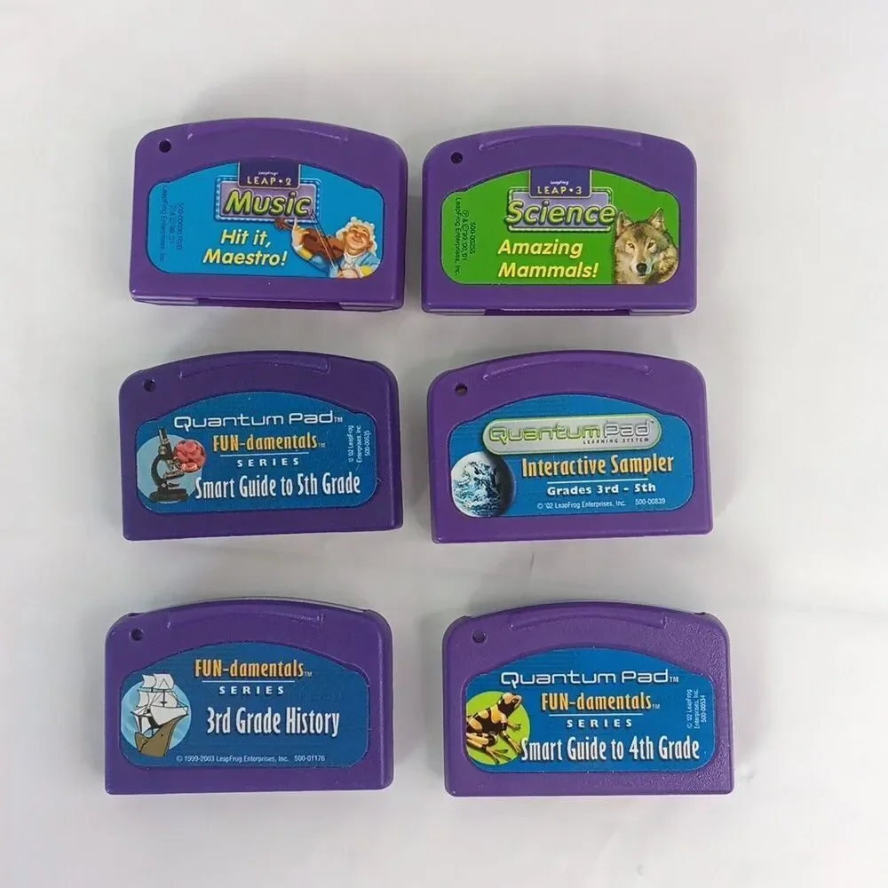Lot of 6 LeapFrog QUANTUM PAD Game Cartridges Only Untested Vintage Learning Toy